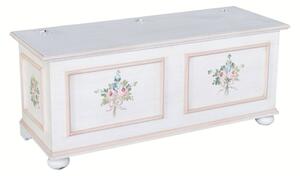 Cassapanca arte povera in legno shabby chic mod cipolla bianco anticato decorato filo rosa