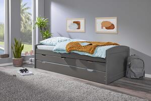 Letto contenitore e secondo letto, in pino massello grigio