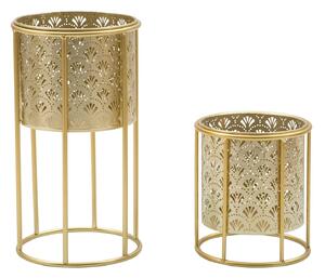 Set 2 Portavasi Ø21x40-19x22 cm in Metallo Oro