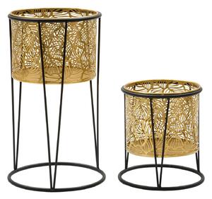 Set 2 Portavasi Ø21x40-19x22 cm in Metallo Nero e Oro