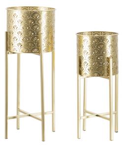 Set 2 Portavasi Ø22x53-20x43 cm in Metallo Oro