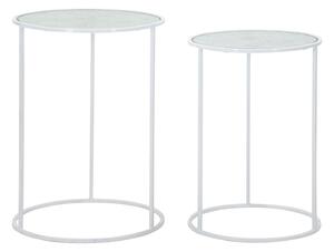 Tavolinetti Bianco Harts Coppia Ø43x60-38x55 cm in Ferro e Vetro Bianco