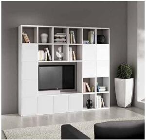 Set soggiorno composto da libreria e porta tv bianco frassinato, stile moderno, in mdf laminato
