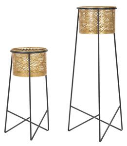 Porta Vasi Coppia Exy Ø37x76-27x51 cm in Ferro Oro e Nero