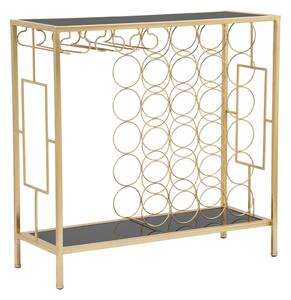 Console Porta Bottiglie Glam 76x30x75 cm in Ferro e Specchio Oro e Nero