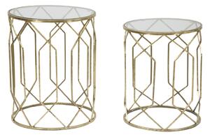 Tavolinetti Tunisi Coppia Ø42x53-38x47 cm in Ferro e Vetro Oro