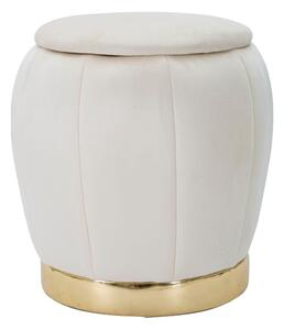 Puff Contenitore Paris Ø43x43 cm in Legno Spugna e Poliestere Crema e Oro