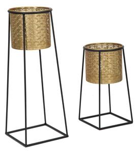 Porta Vasi Coppia Cup Ø26x70-23x45 cm in Ferro Nero e Oro
