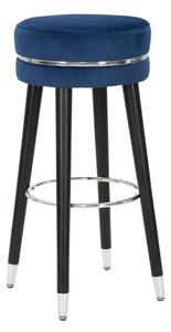 Sgabello Bar Paris Ø35x74 cm in Legno e Tessuto Vellutato Blu