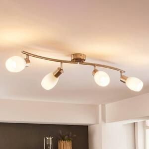Lindby fatto Arda, 70 cm, a 4 luci, nichel, vetro, E14 Arda Lindby, dimmerabile, Alluminio / Grigio / Zincato, Soggiorno / Sala da pranzo, Vetro, Moderno, Faretto