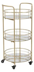 Carrello Glam Rotondo Ø38x77,5 cm in Ferro e Vetro Oro