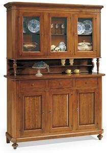 Credenza con Cristalliera, stile classico, in legno massello e mdf con rifinitura in noce lucido
