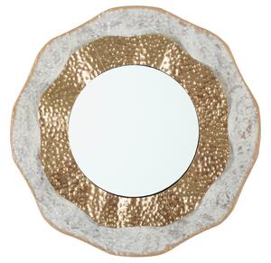 Specchio da Muro Shai Light Ø54,5x4,5 cm in Ferro e MDF Oro e Crema