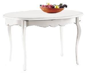 Tavolo con 1 allunghe da 50 cm, stile classico, in legno massello e mdf con rifiniture in bianco opaco Ovale - Mis. 160X110