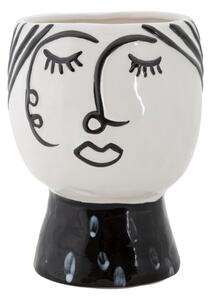 Vaso Pot Face Ø14x18,2 cm in Porcellana Bianco e Nero