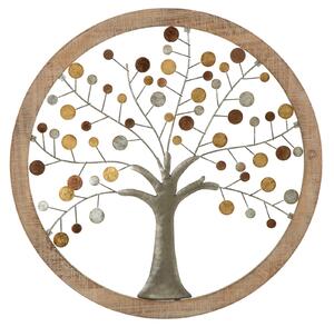 Pannello da Muro Albero della Vita Mirror Ø61x1,8 cm in Ferro e MDF Oro e Naturale