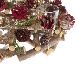 Portacandele in legno rosso materiale sintetico pigne ramoscelli per 4 candele decorazioni natalizie design tradizionale Beliani