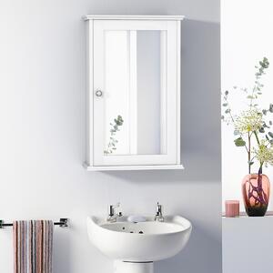 Costway Armadio del bagno con specchio, Armadietto montato a muro con un’anta, Bianco