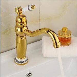 Rubinetto per lavabo dorato - Rubinetto per bagno - Funzionamento igienico - Realizzato in ottone massiccio - Modello compatto - Colore: oro