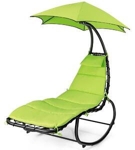 Costway Sedia amaca con parasole con cuscino rimovibile, Sedia a sdraio da esterno in acciaio verniciato Verde