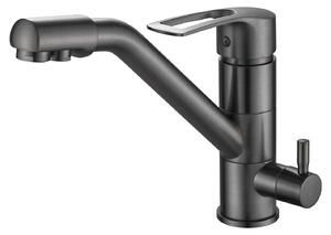 Rubinetto da cucina a tre vie con bocchetta flessibile, attacco G3/8 di pollice, colore grigio