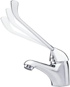 Rubinetto per lavabo con maniglia - Miscelatore per bagno - Funzionamento igienico - Maniglia ergonomica per anziani - Misura standard - Cromato
