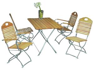 Set da giardino 9006F: tavolo, sedie (5 pezzi) in acciaio piatto zincato e robinia, pieghevole