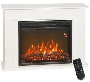 Camino Elettrico con Fiamma a 5 Luminosità, Telecomando e Timer, 98x23.5x69.5 cm, Bianco e Nero