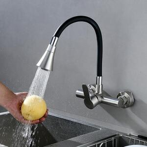 Rubinetto da cucina, montaggio a parete - Rubinetto per lavello, flessibile - Pulizia del lavello - Rotazione a 360 gradi - Altezza regolabile da 13,5 a 16,5 cm - Finitura nera opaca