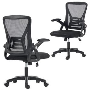 Sedia da Ufficio Ergonomica Girevole con Braccioli Ribaltabili, Altezza Regolabile, in Rete Traspirante, Nero