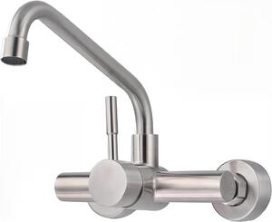 Rubinetto da cucina, montaggio a parete - Acciaio inossidabile - Area di lavoro della cucina - Rotazione a 360 gradi - 35x21x13 cm - Cromo