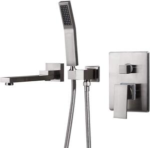 Rubinetto per doccia - Rubinetto a parete con miscelatore - Per doccia e bagno - Bocchetta girevole - Tubo flessibile per doccia da 1500 mm - Finitura in nichel spazzolato