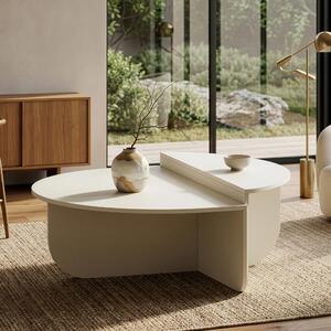 Tavolino da salotto «Tondesdaslo» con doppio piano semicircolare 90 x 90 x 35 cm, bianco