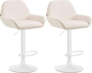 Set di 2 sgabelli da bar - sedute in velluto - altezza regolabile, girevole a 360° | Colore: crema | Materiale base: metallo bianco opaco