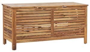 Cassa baule cesta da giardino in legno chiaro di acacia 130 x 64 cm con coperchio per mobili da esterno Beliani