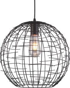 Lampada a sospensione GTV VIELA - Lampada a sospensione sferica in metallo nero, ?35 cm, design loft & industrial, lampada da soffitto decorativa, attacco E27 a una lampadina, nero