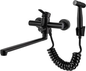 Rubinetto da cucina a parete - Rubinetto a parete per cucina - Pulizia del lavello - Rotazione a 360 gradi - Altezza 15 cm - Colore nero