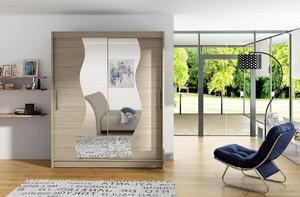 Armadio con specchio - Armadio scorrevole per camera da letto - Contenitore per abiti - Porta scorrevole salvaspazio - 150 x 200 cm - Finitura Sonoma