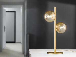 Lampada da tavolo LED oro e perle di vetro color ambra - elegante lampada da comodino