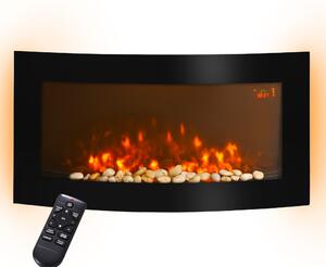 Camino Elettrico a Parete con Luce LED a 7 Colori, Potenza 1000/2000W e Temperatura 15-30°C, Nero