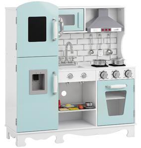 AIYAPLAY Cucina Giocattolo per Bambini in Legno con Luci, Suoni, Accessori, Frigo, Forno, Macchina Caffè, Verde Chiaro | Aosom Italy