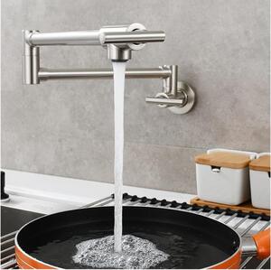 Rubinetto per lavabo - Rubinetto per cucina. Miscelatore monocomando. Ideale per riempire pentole. Montaggio a parete. Diametro del miscelatore: 35 mm. Finitura spazzolata