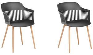 Set di 2 sedie da pranzo in materiale sintetico Nero con gambe in metallo schienale da lavoro aperto soggiorno moderno Beliani