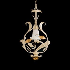 Lampadario classico Cesto 1 luce in ferro avorio decape e oro con vetro bianco