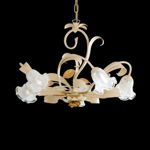 Lampadario classico Cesto 5 luci in ferro avorio decape e oro con vetro bianco
