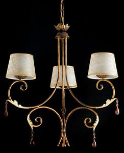 Lampadario Dely 3 luci in ferro marrone e oro con cristallo e paralumi in pvc