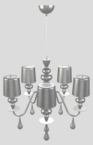 Lampadario A Sospensione Eva 5 Luci Resina E Paralumi Alluminio Foglia Argento