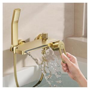 Rubinetto per vasca da bagno - Miscelatore per vasca da bagno - Cascata - Oro - Con doccetta