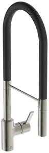 Miscelatore monocomando professionale per lavelli da cucina, con erogatore alto, dotato di soffione multifunzione girevole e removibile con sistema magnetico
