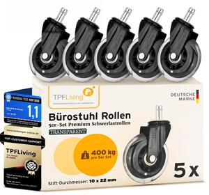 Set di 5 ruote per sedie da ufficio, diametro 10 mm, con scorrimento silenzioso